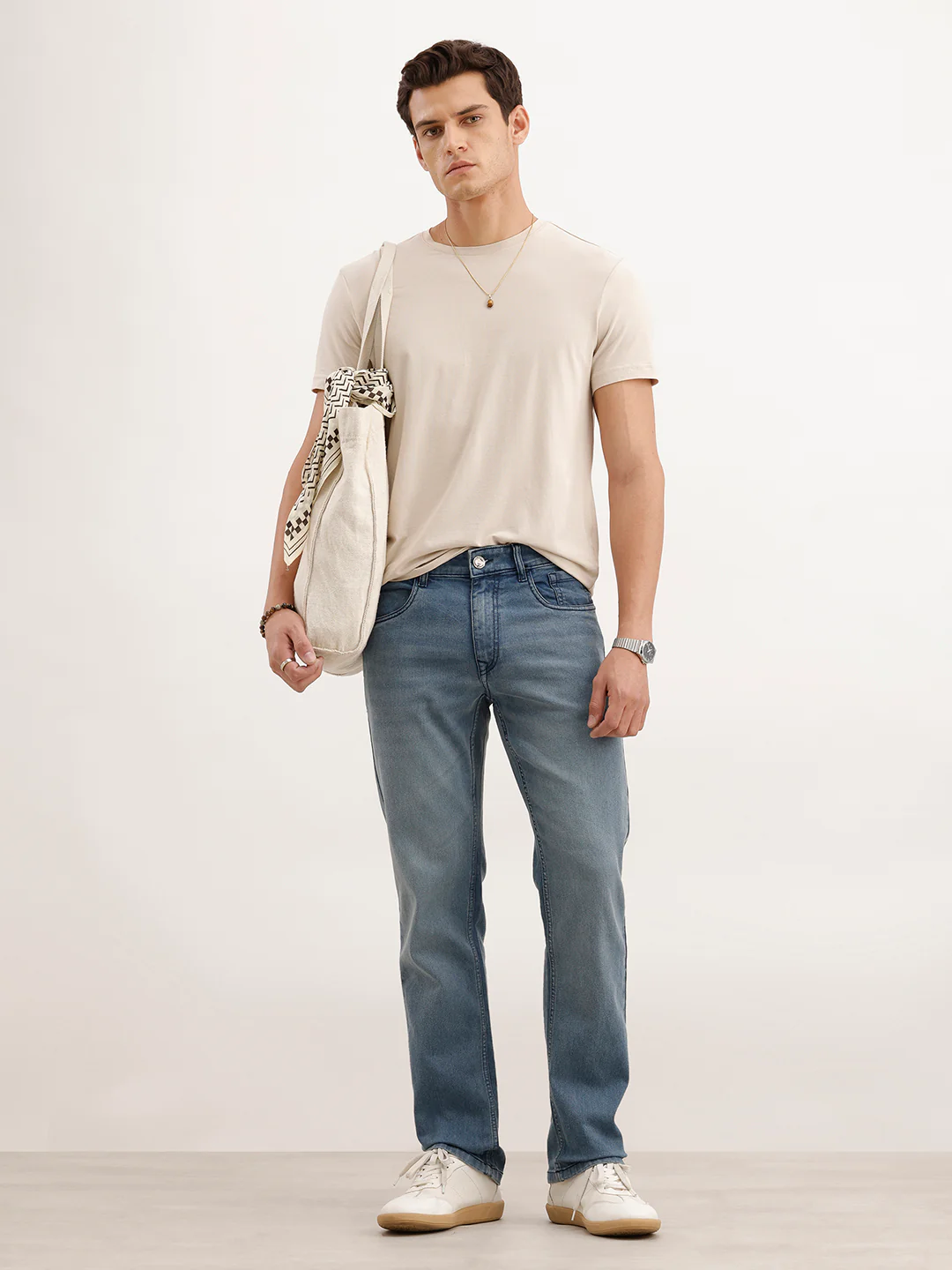 Straight Fit Faded Denim Jeans  | Light Blue - Image 2