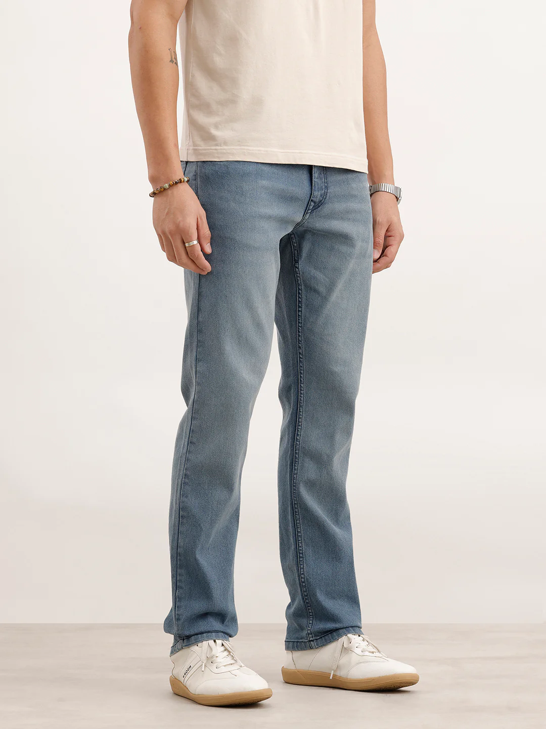 Straight Fit Faded Denim Jeans  | Light Blue - Image 4