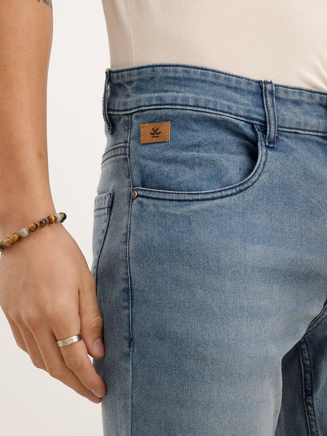 Straight Fit Faded Denim Jeans  | Light Blue - Image 5