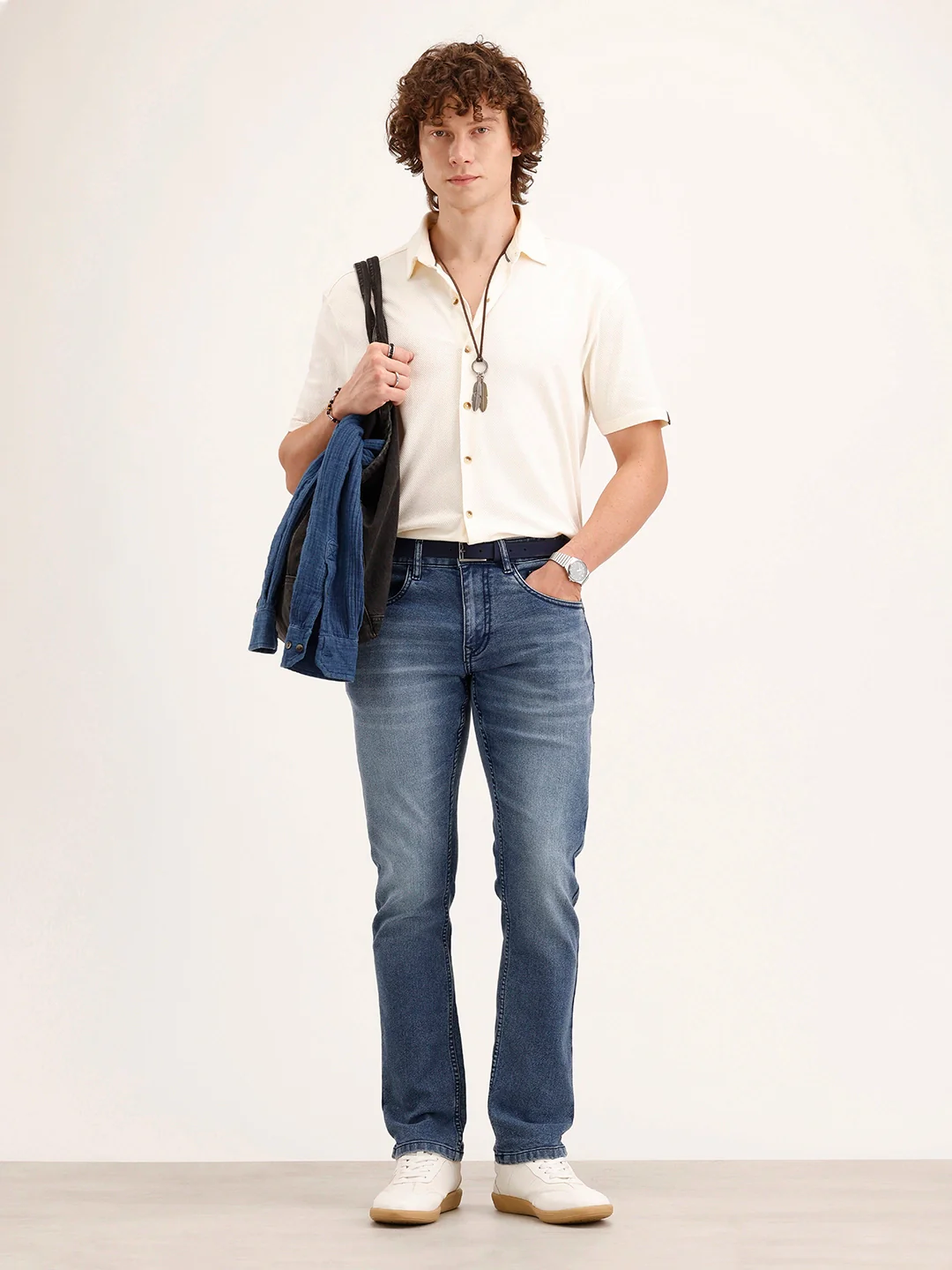 Straight Fit Faded Denim Jeans | Light Blue - Image 2