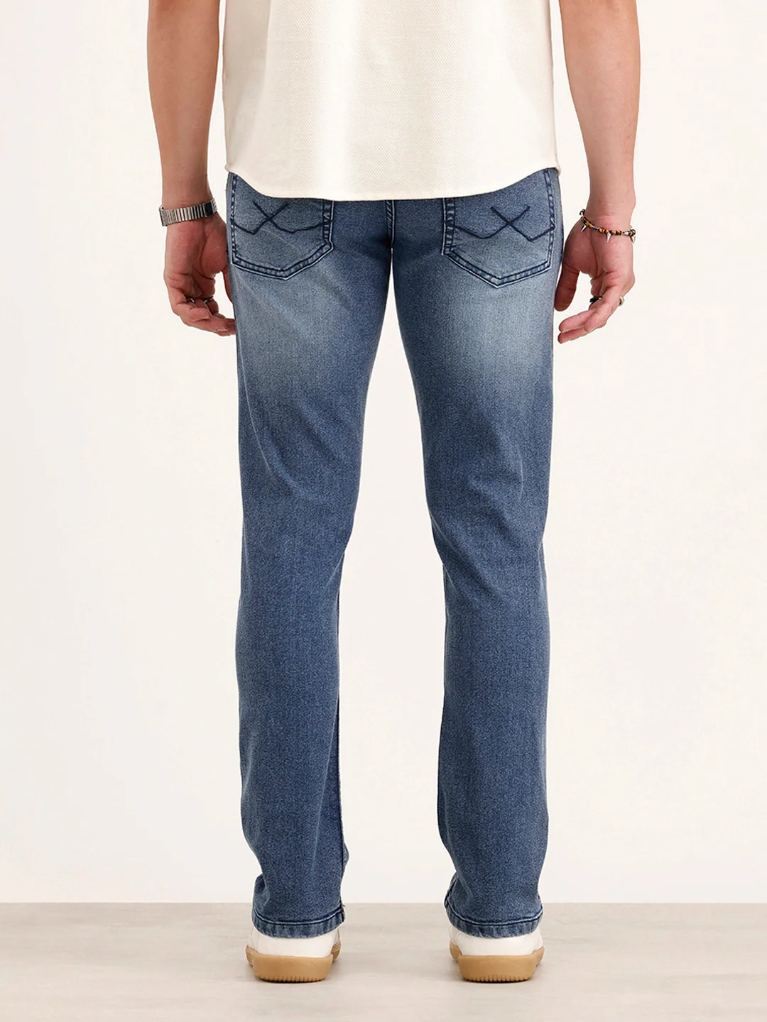 Straight Fit Faded Denim Jeans | Light Blue - Image 3