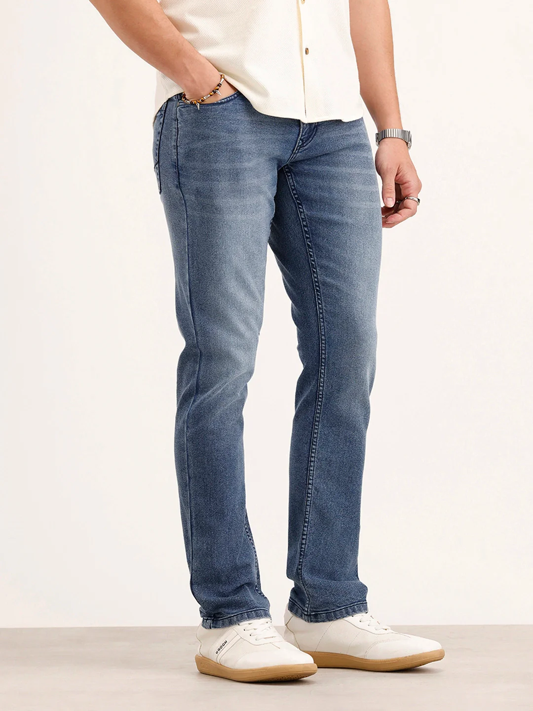 Straight Fit Faded Denim Jeans | Light Blue - Image 4