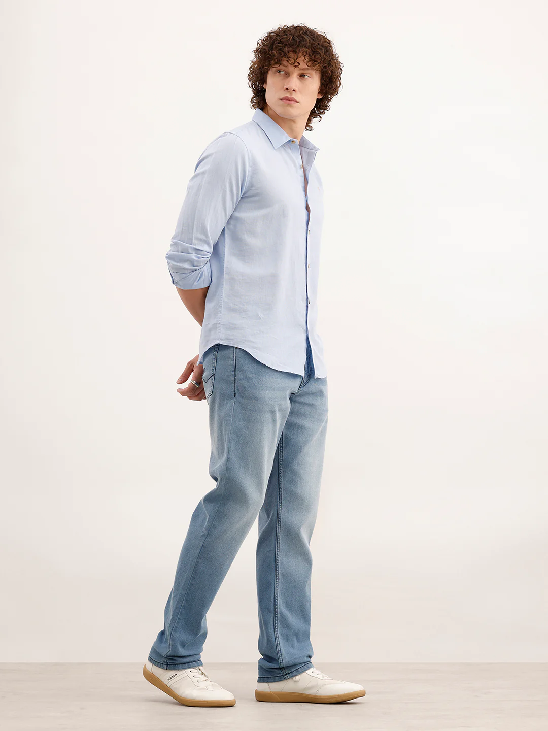 Straight Fit Faded Denim Jeans  | Light Blue - Image 2