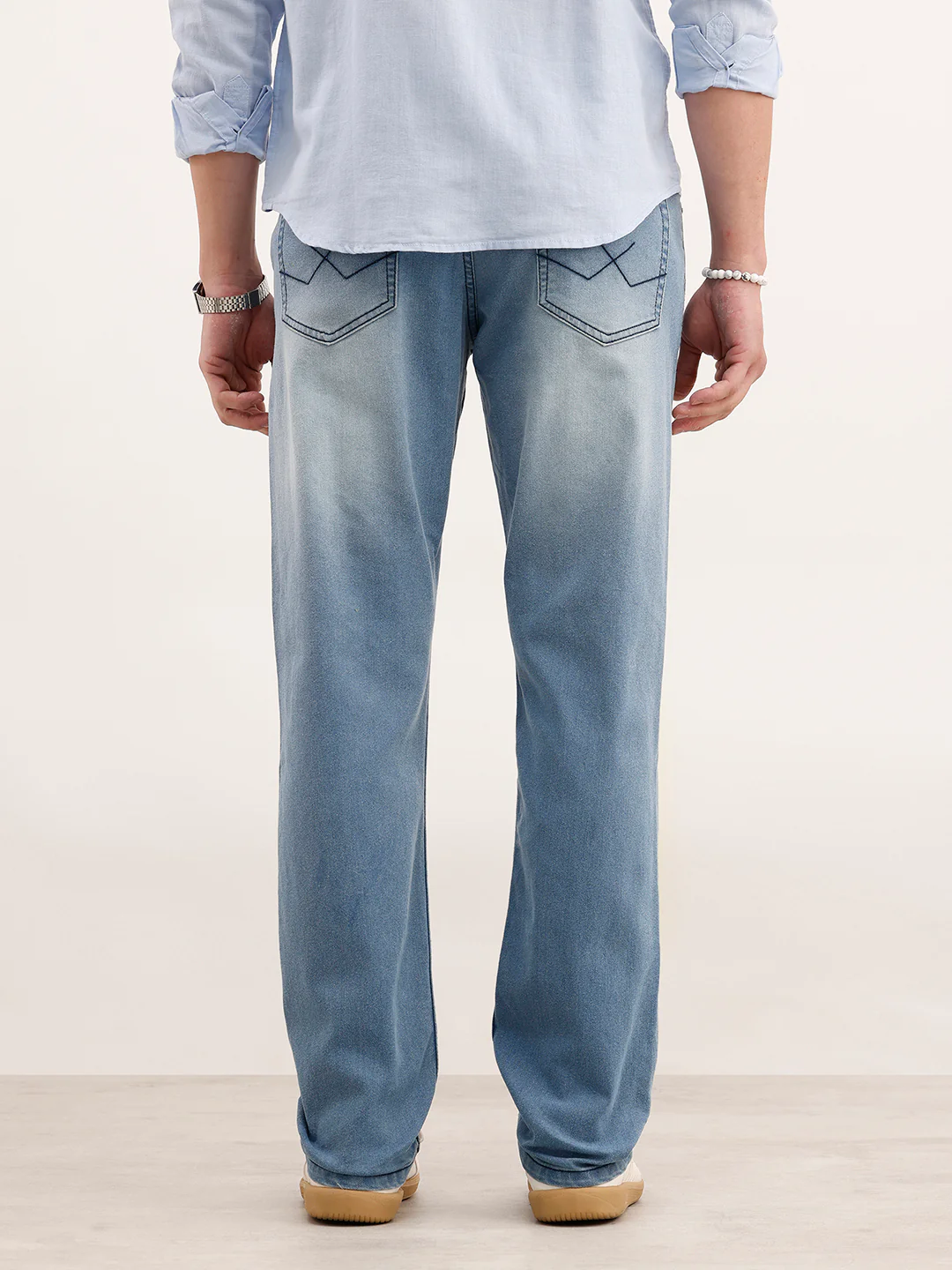 Straight Fit Faded Denim Jeans  | Light Blue - Image 3