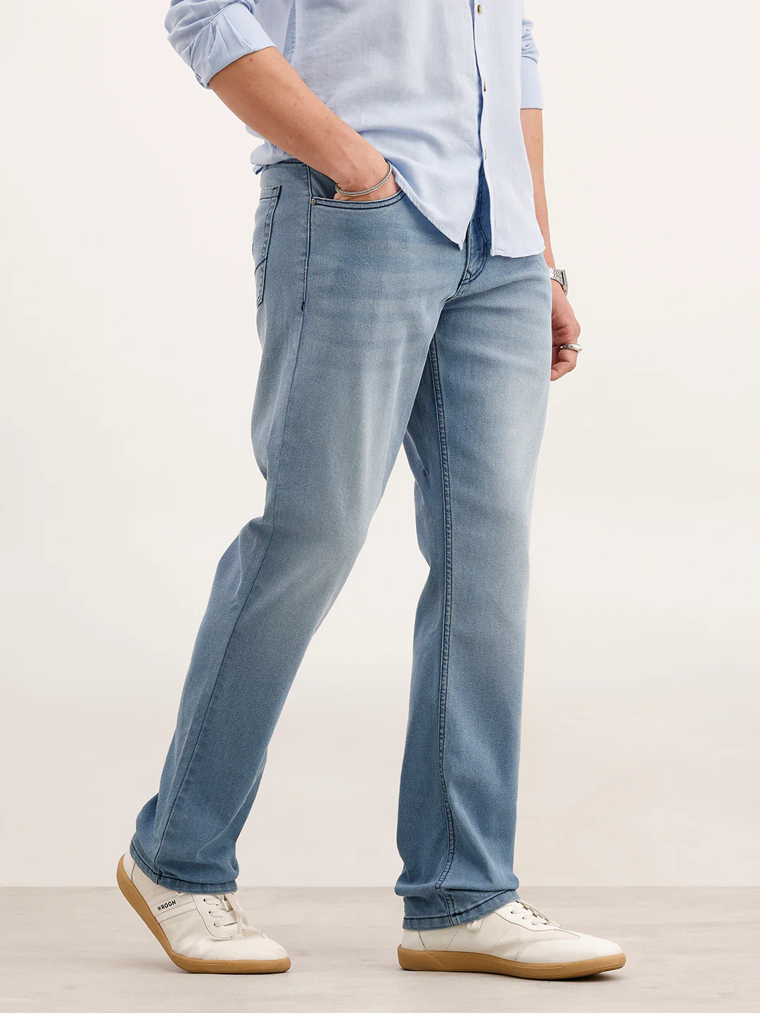 Straight Fit Faded Denim Jeans  | Light Blue - Image 4
