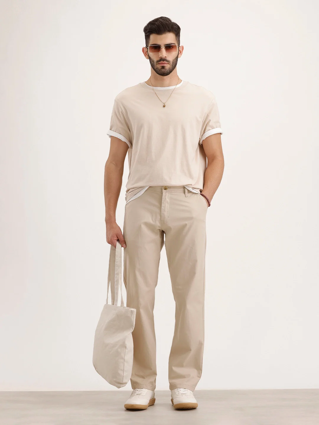 Straight Fit Solid Chinos | Beige - Image 2