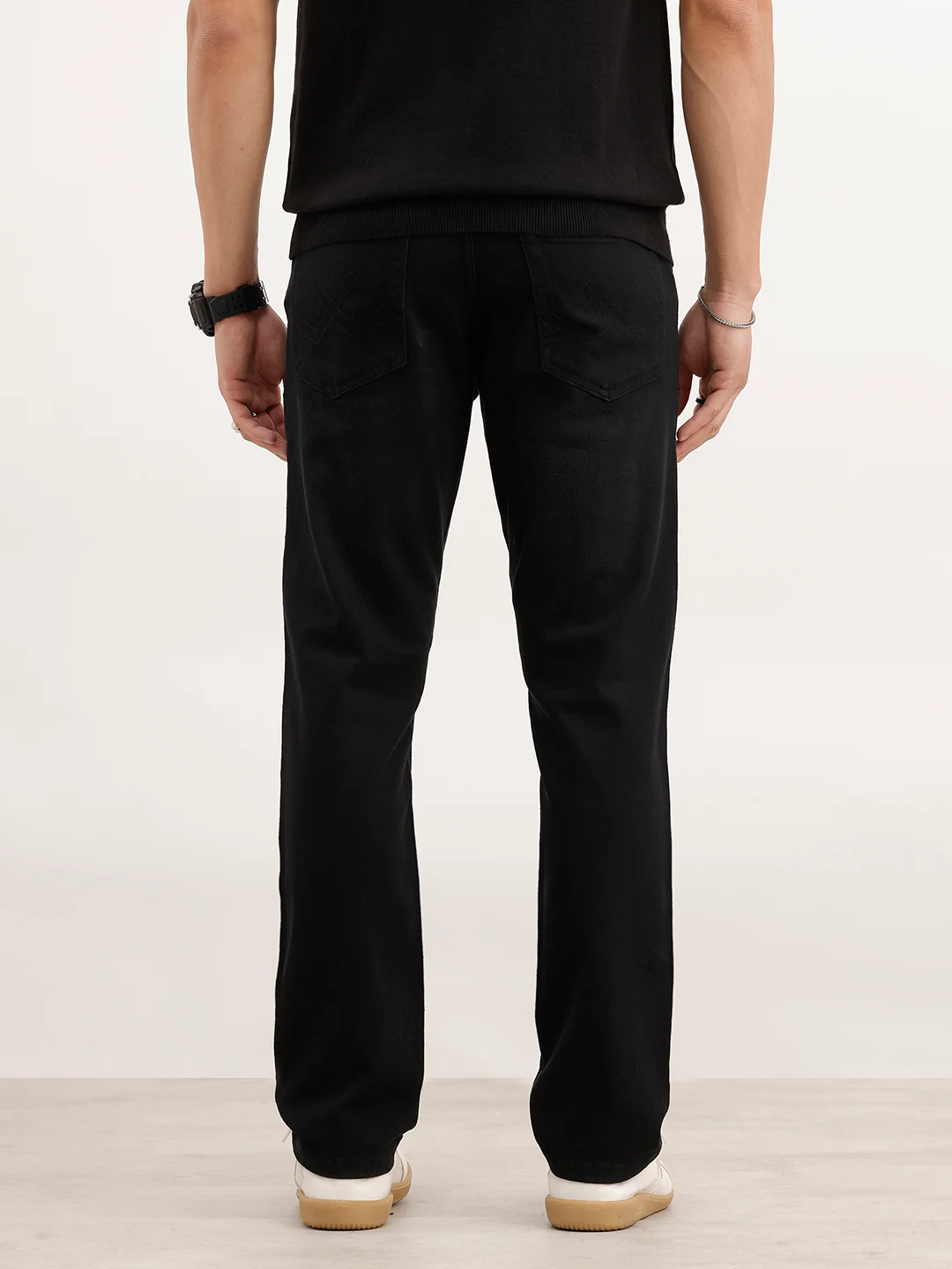 Straight Fit Solid Denim Jeans  | Black - Image 3