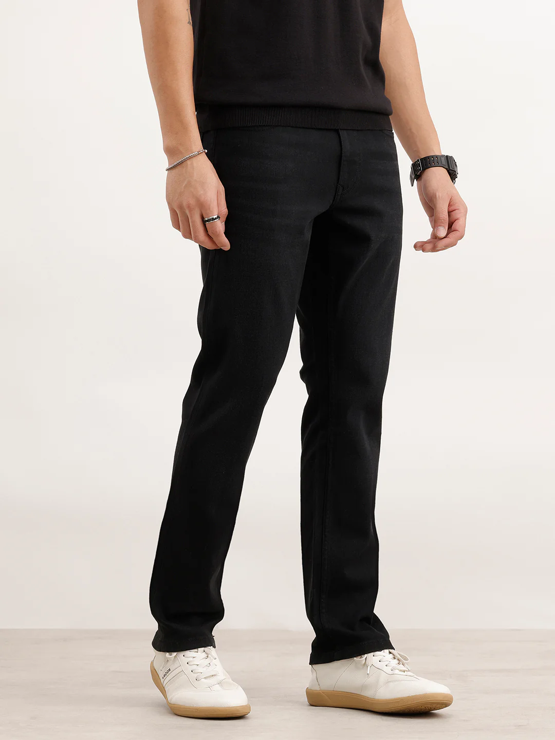 Straight Fit Solid Denim Jeans  | Black - Image 4