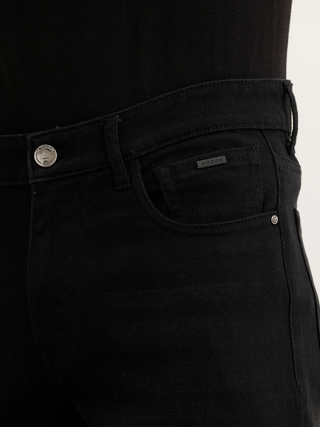 Straight Fit Solid Denim Jeans  | Black - Image 5