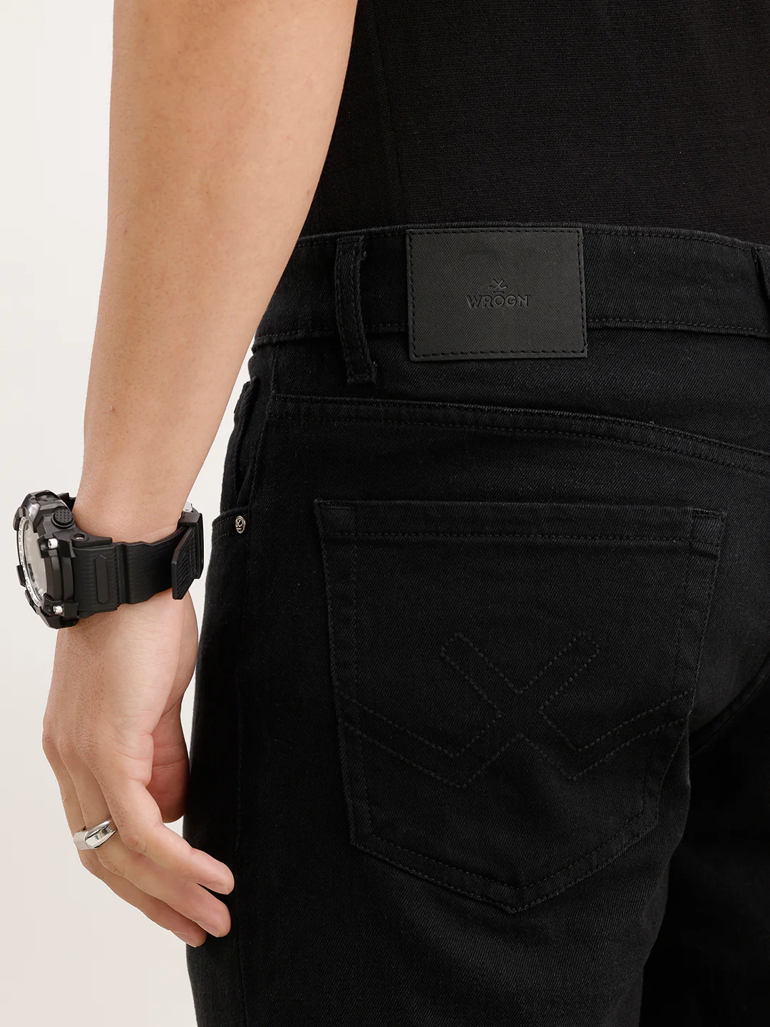 Straight Fit Solid Denim Jeans  | Black - Image 6