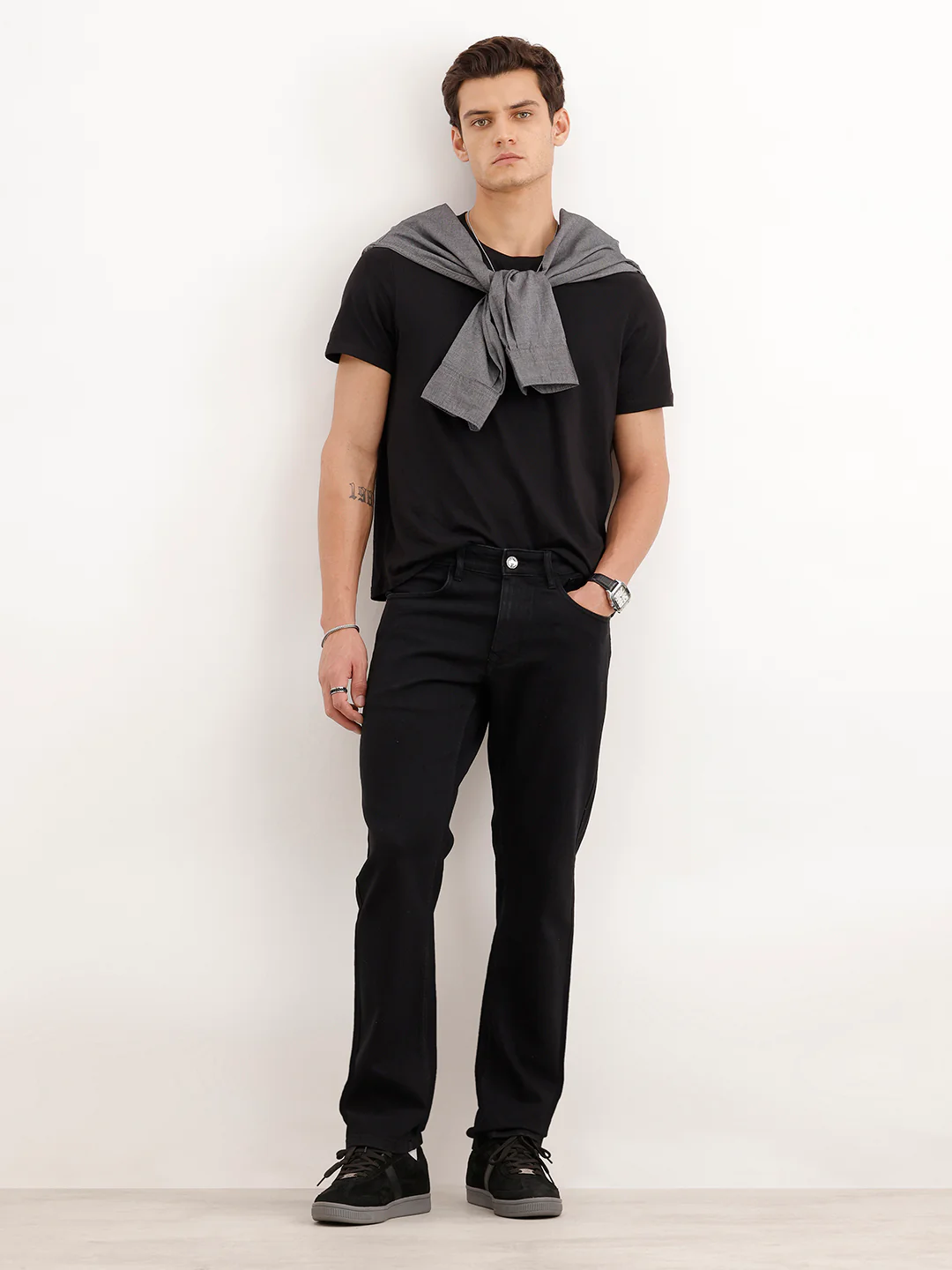 Straight Fit Solid Denim Jeans  | Black - Image 2