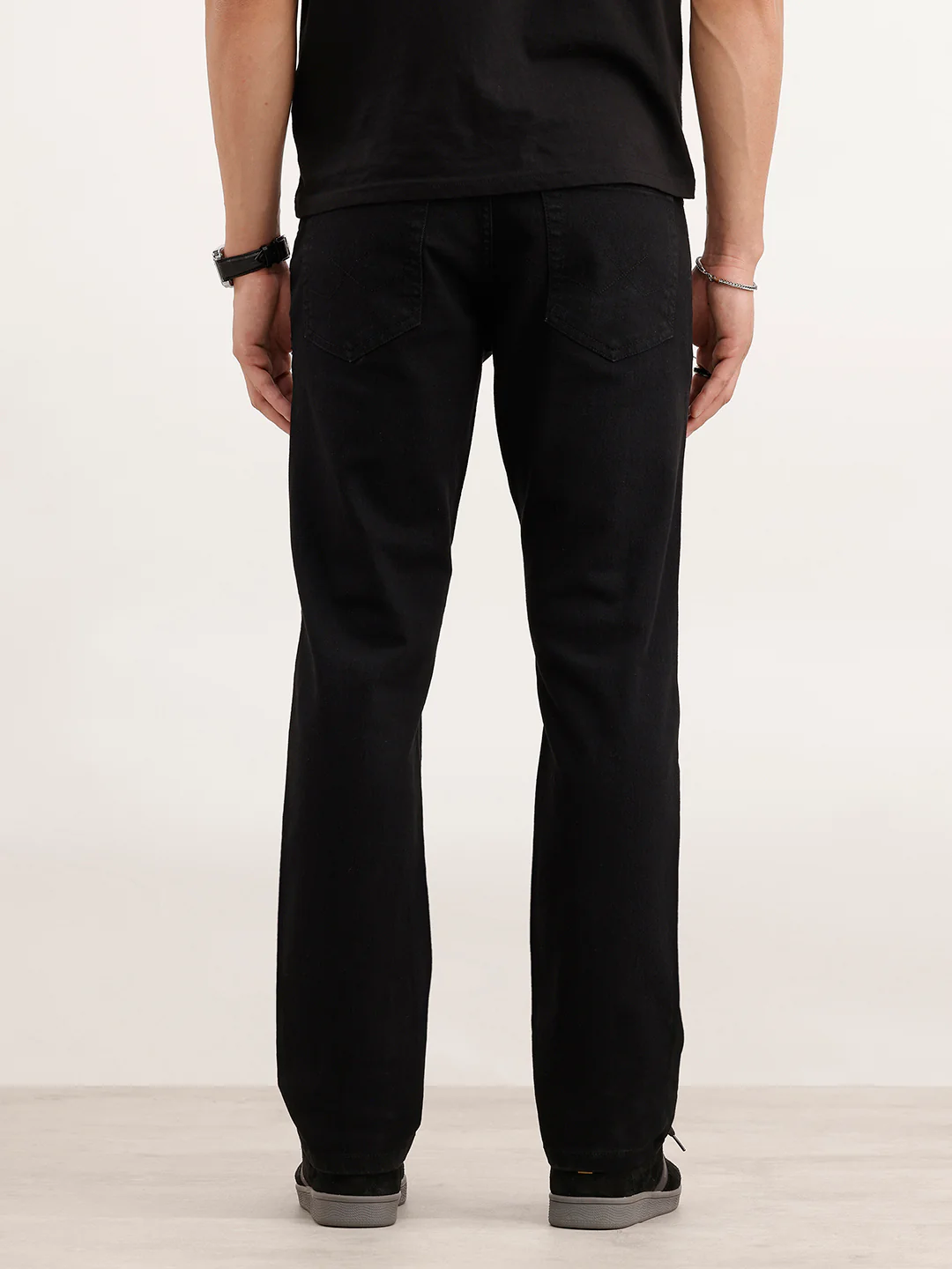 Straight Fit Solid Denim Jeans  | Black - Image 3
