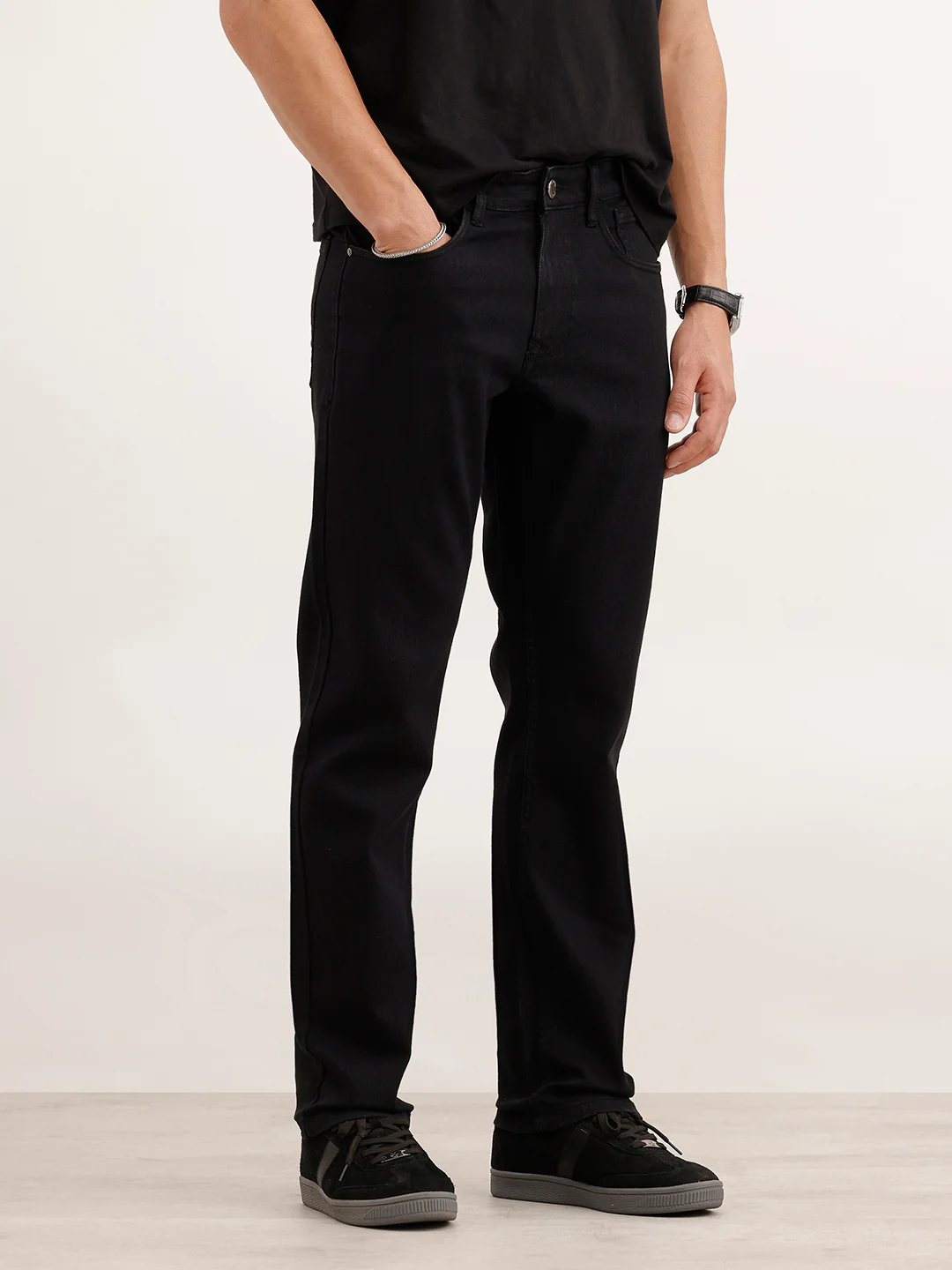 Straight Fit Solid Denim Jeans  | Black - Image 4