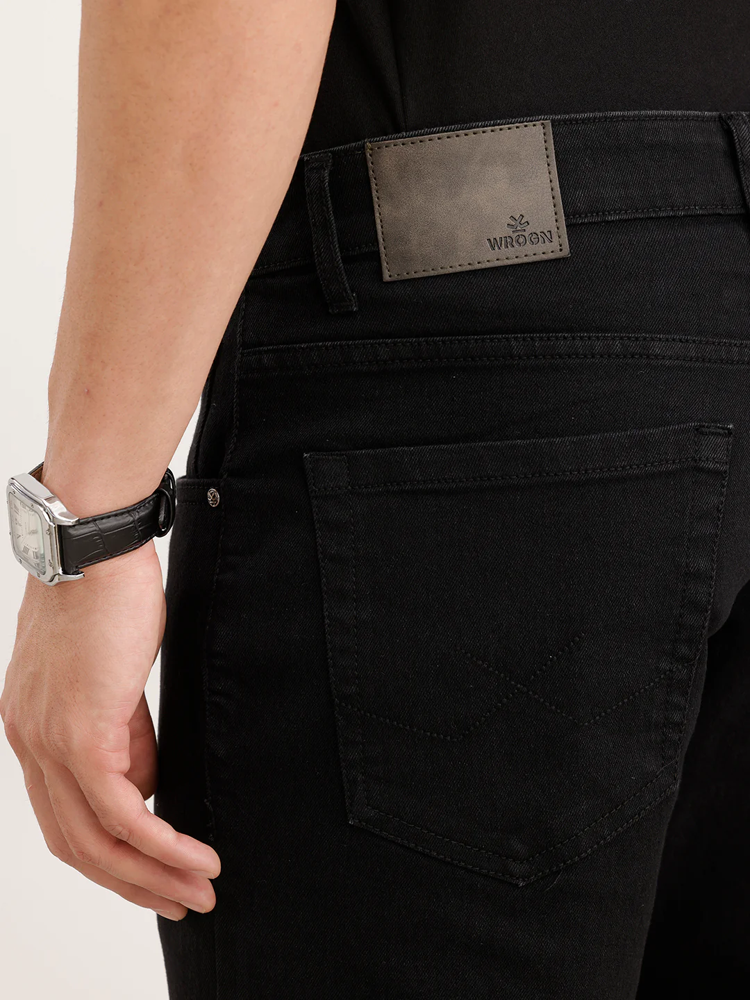 Straight Fit Solid Denim Jeans  | Black - Image 6
