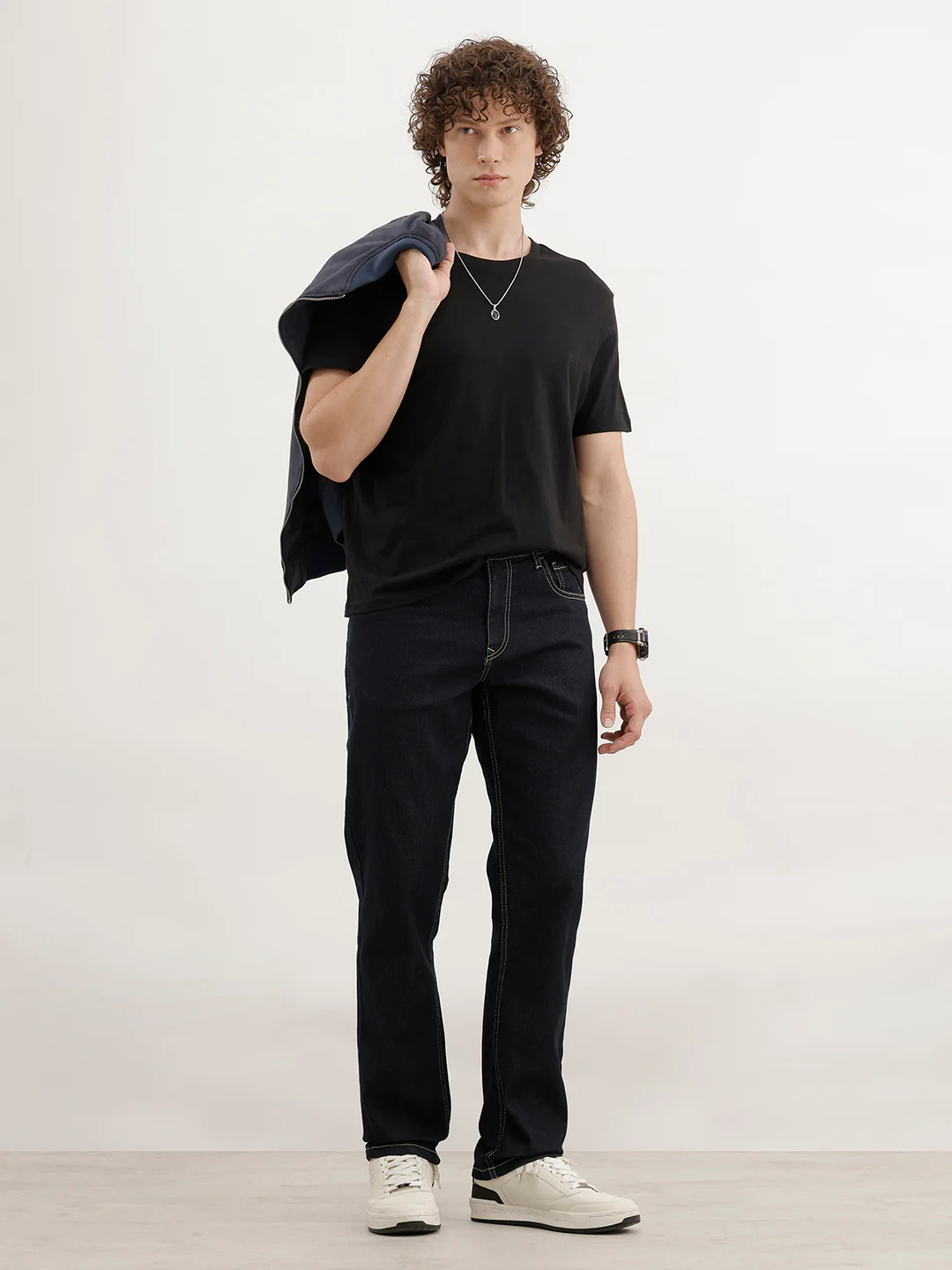 Straight Fit Solid Denim Jeans  | Dark Blue - Image 2