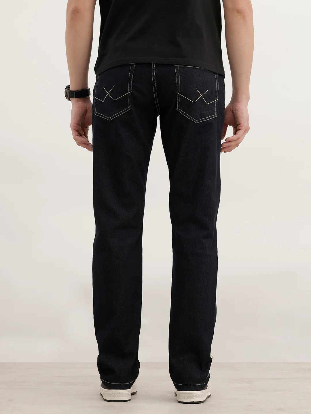 Straight Fit Solid Denim Jeans  | Dark Blue - Image 3