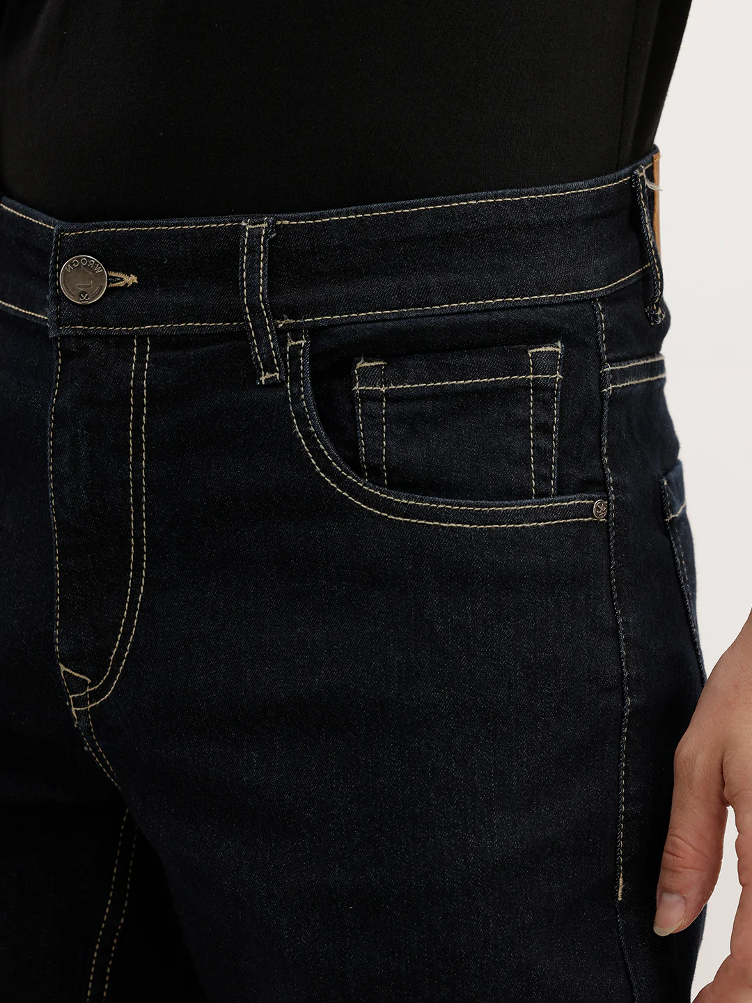 Straight Fit Solid Denim Jeans  | Dark Blue - Image 5