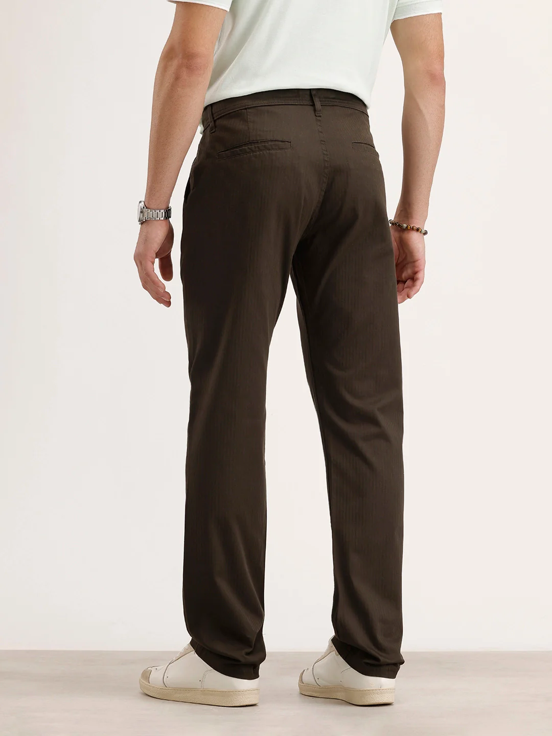 Straight Fit Herringbone Trouser | Olive - Image 3