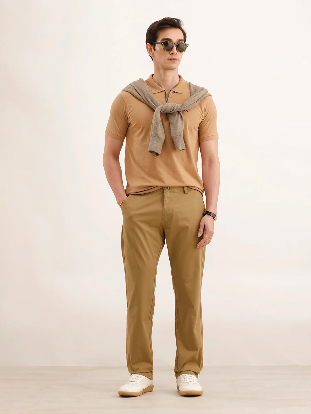 Straight Fit Solid Trouser | Khaki - Image 2