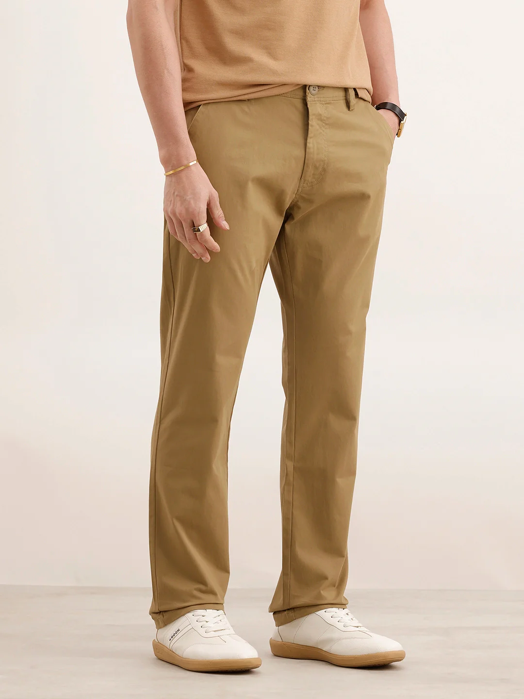 Straight Fit Solid Trouser | Khaki - Image 4