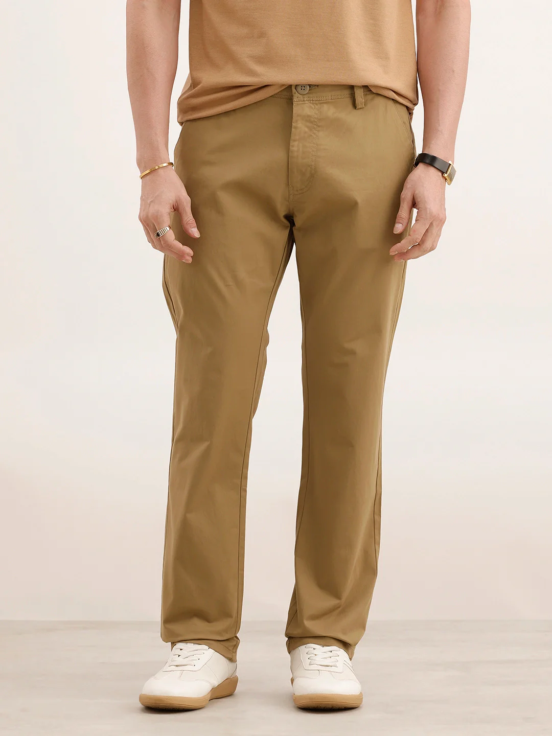 Straight Fit Solid Trouser | Khaki - Image 6