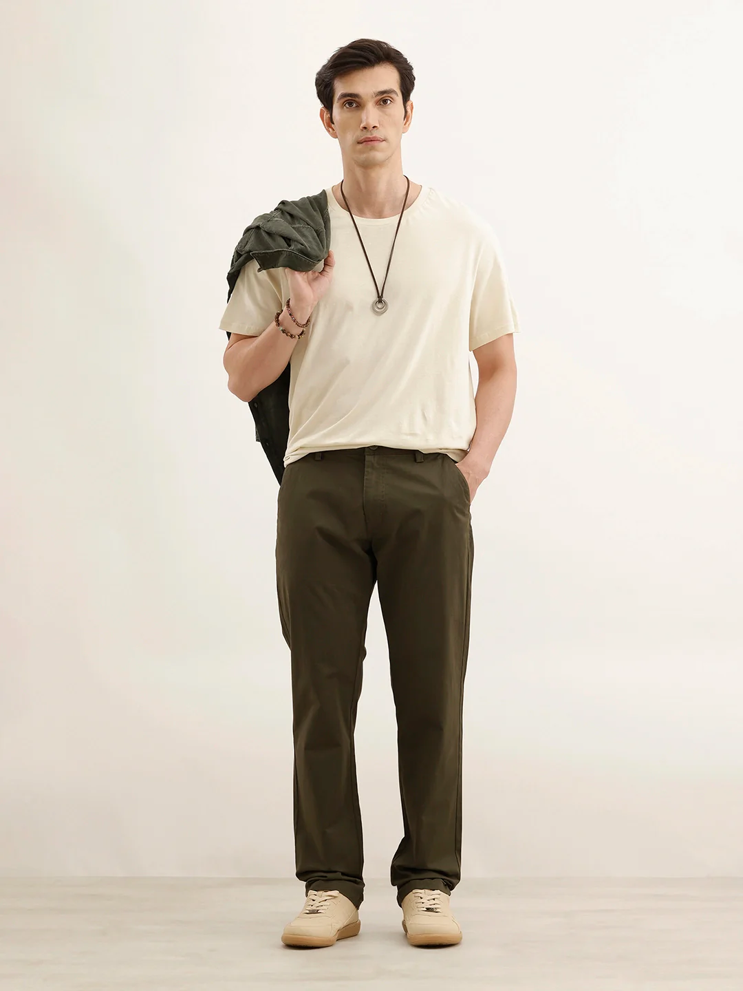 Straight Fit Solid Trouser | Olive - Image 2