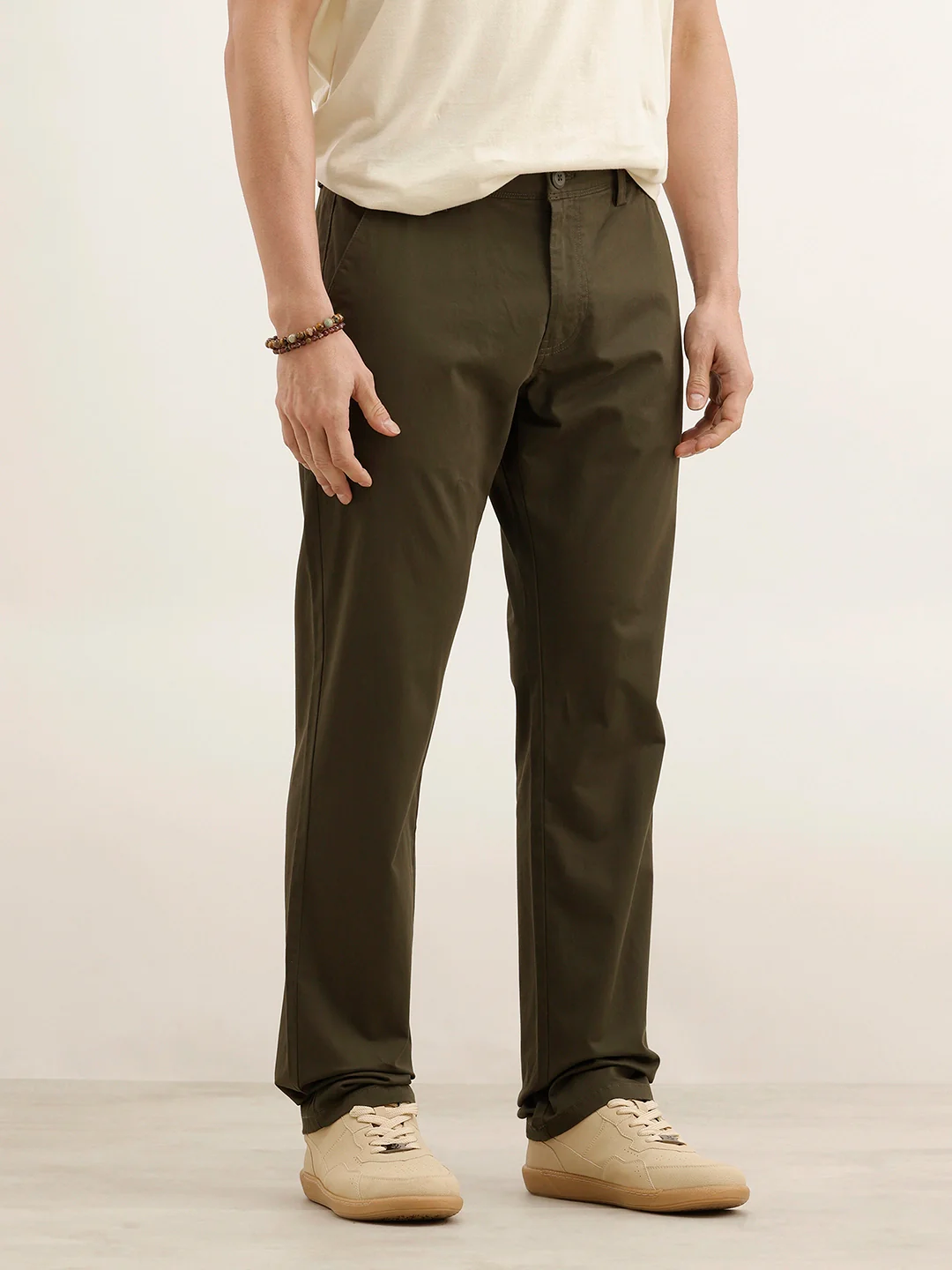 Straight Fit Solid Trouser | Olive - Image 4