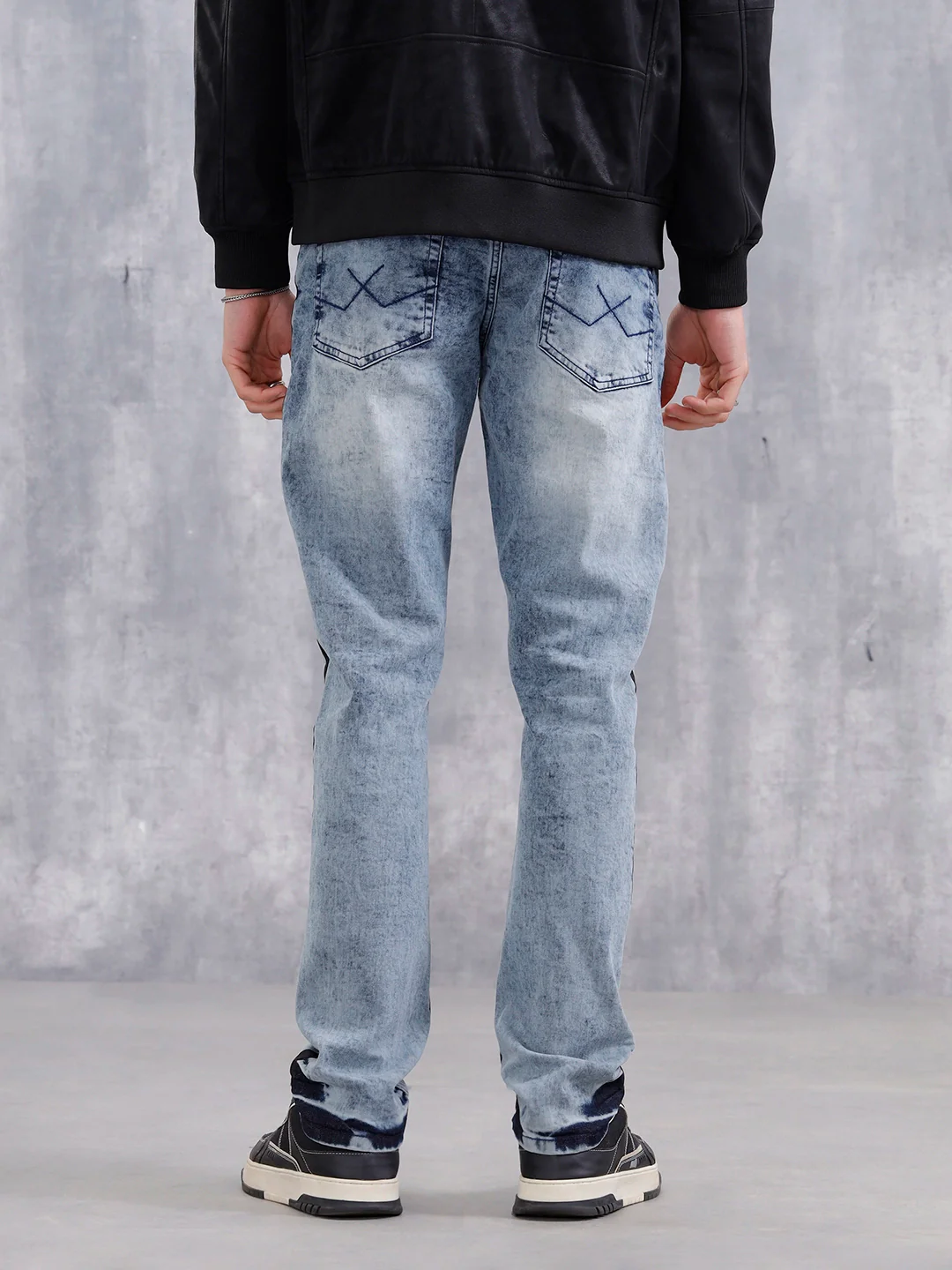 Straight Fit Statement Side Seam Print Jeans | Med Stone - Image 3