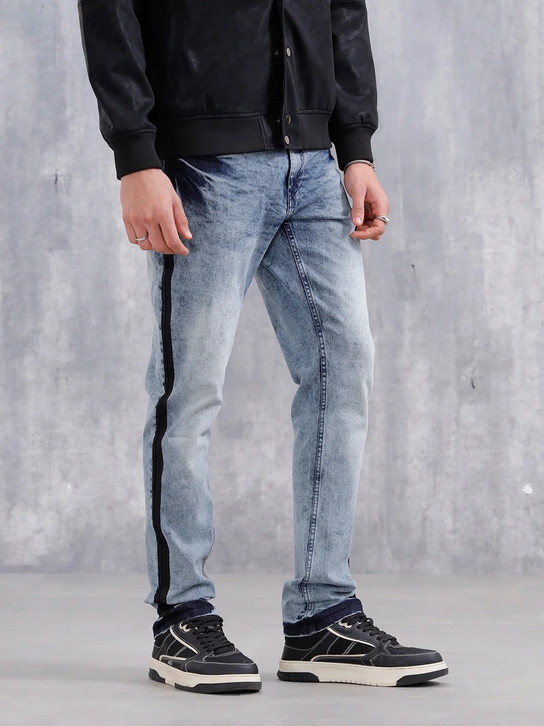 Straight Fit Statement Side Seam Print Jeans | Med Stone - Image 4