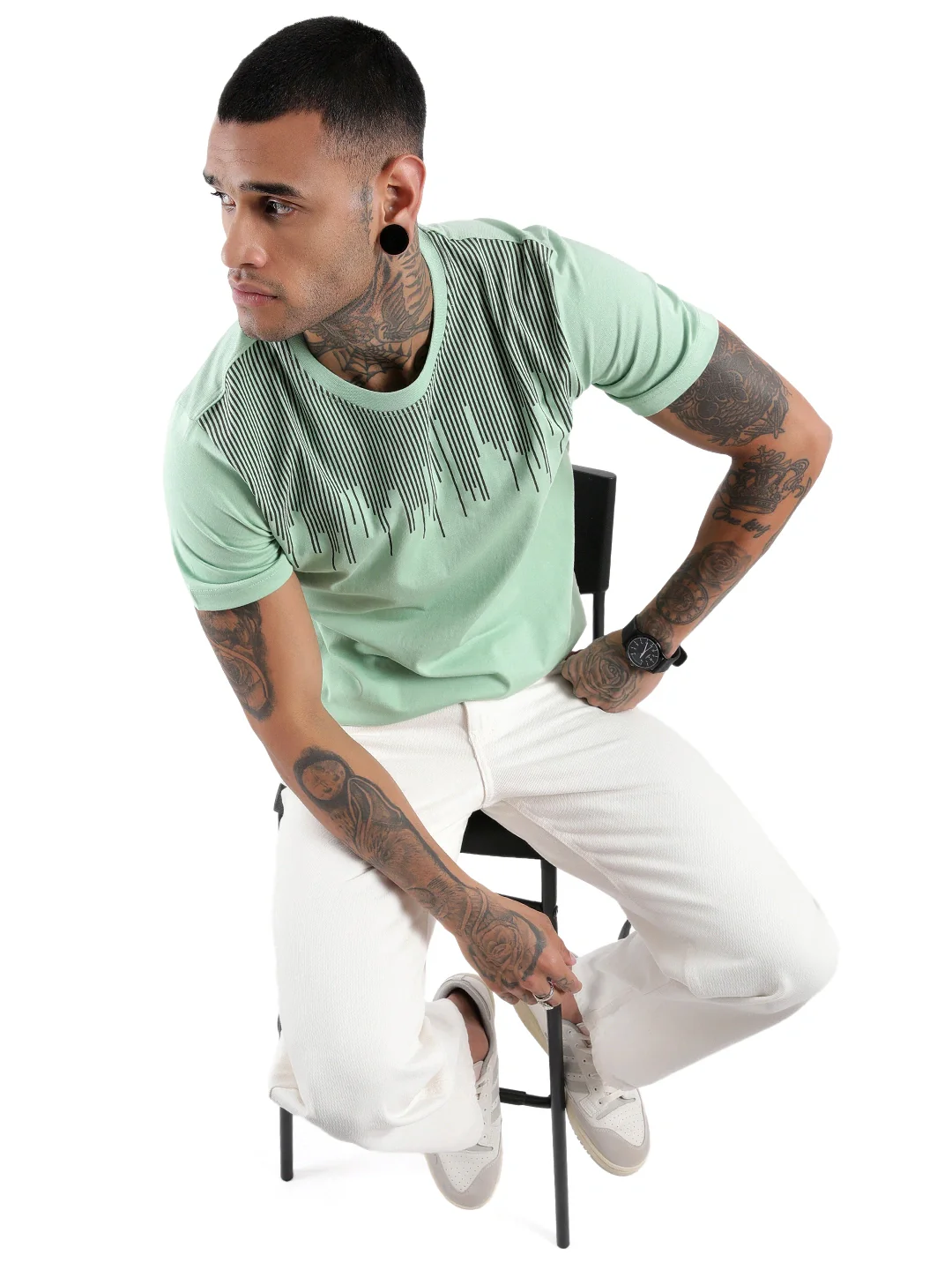 Striped Drip Printed T-Shirt - Image 2
