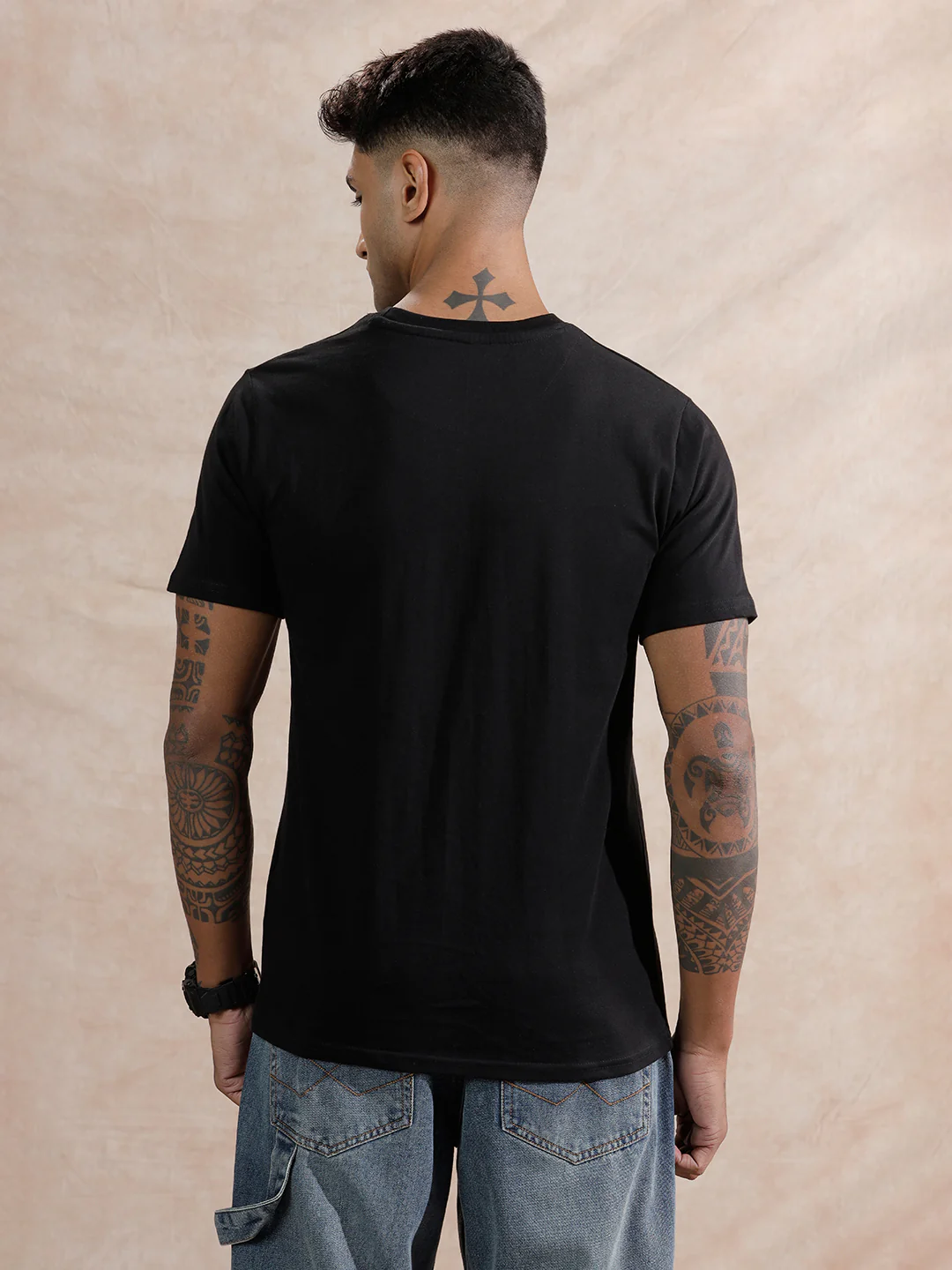 Striped Logo Printed T-Shirt | Black - Image 3
