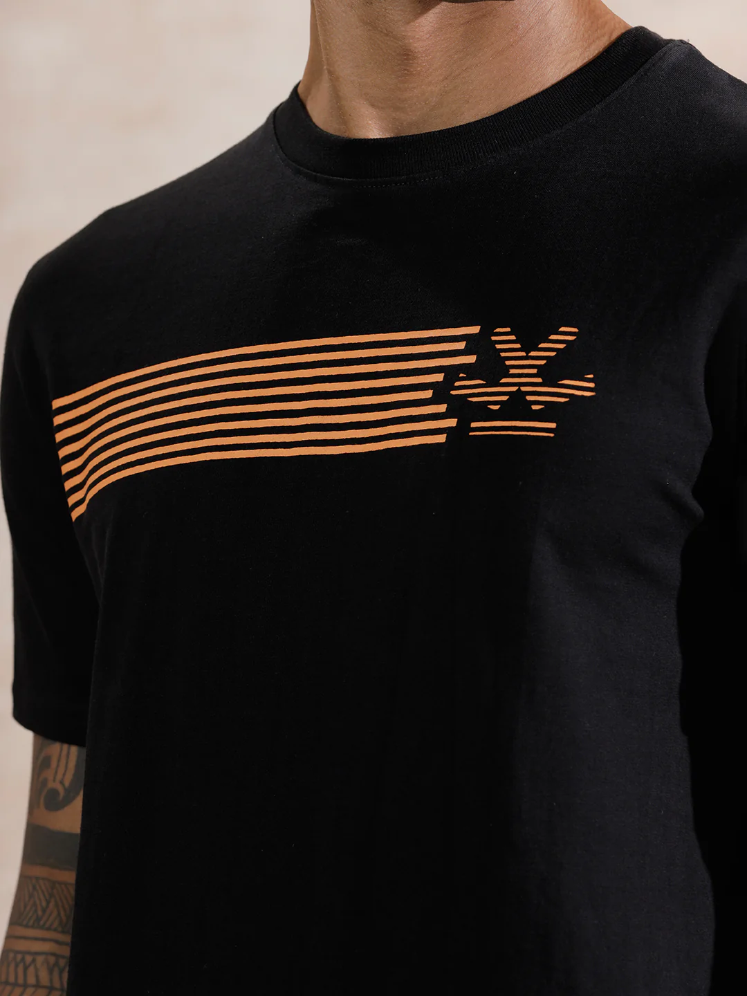 Striped Logo Printed T-Shirt | Black - Image 5