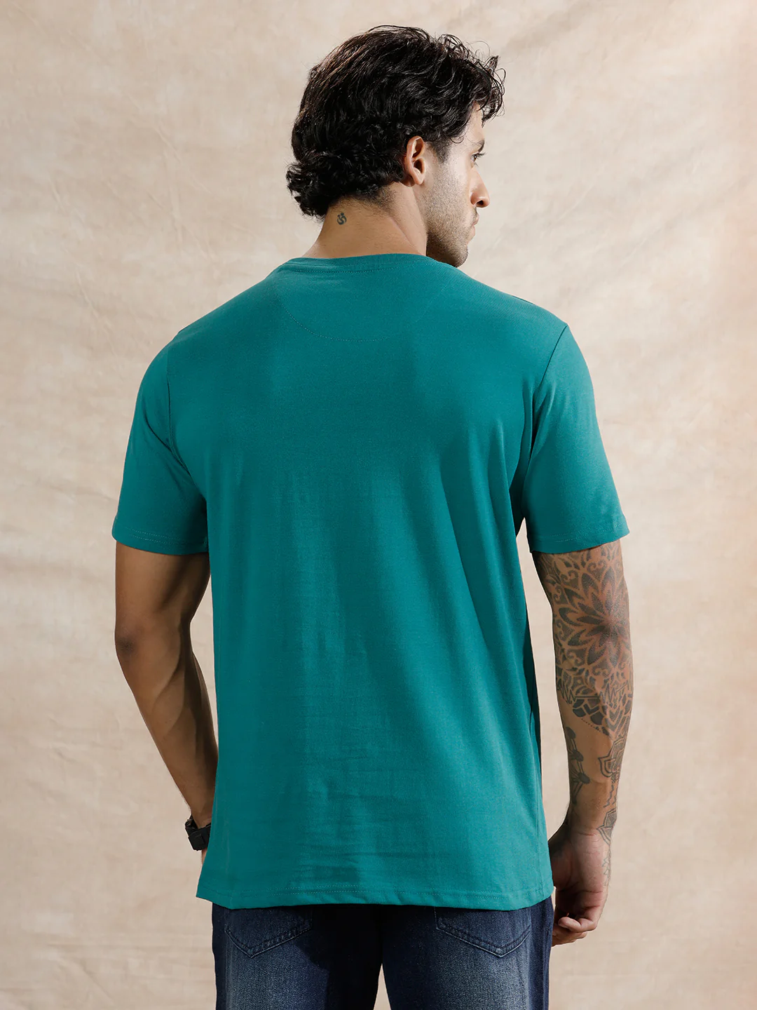 Striped Logo Printed T-Shirt | Teal - Image 3