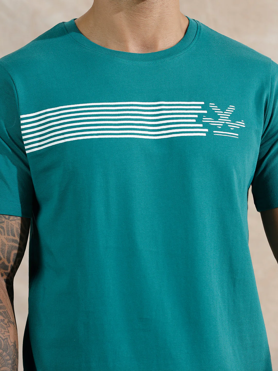 Striped Logo Printed T-Shirt | Teal - Image 5