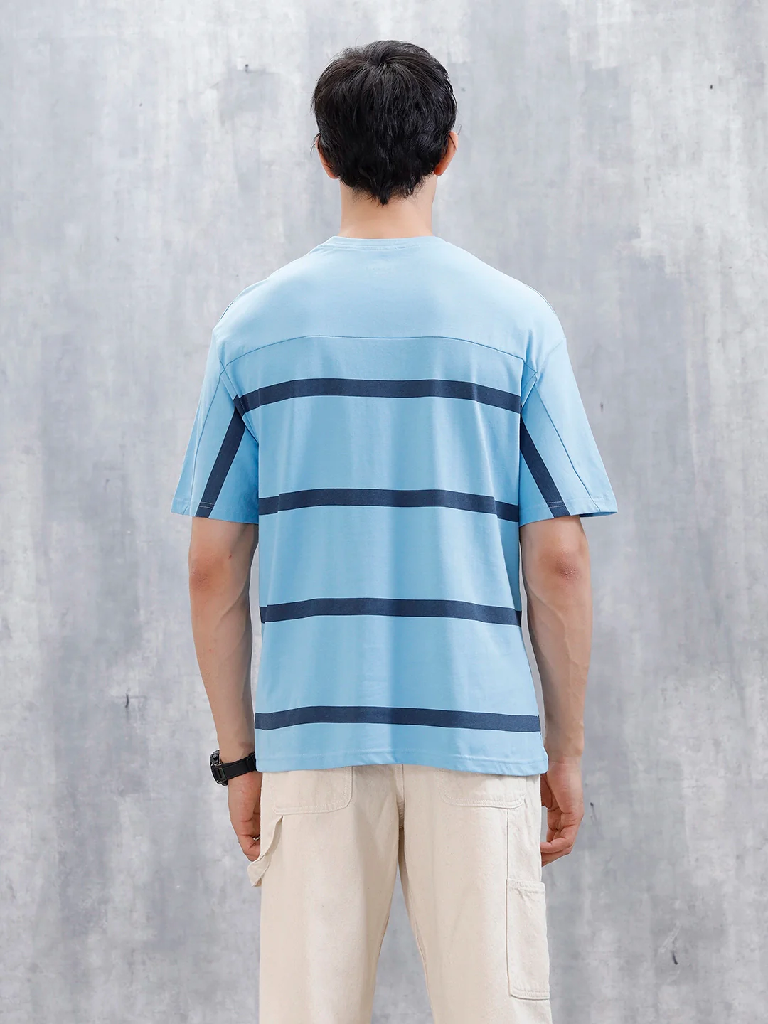 Striped Men's Casual Oversized Fit T-Shirt | Blue - Image 3