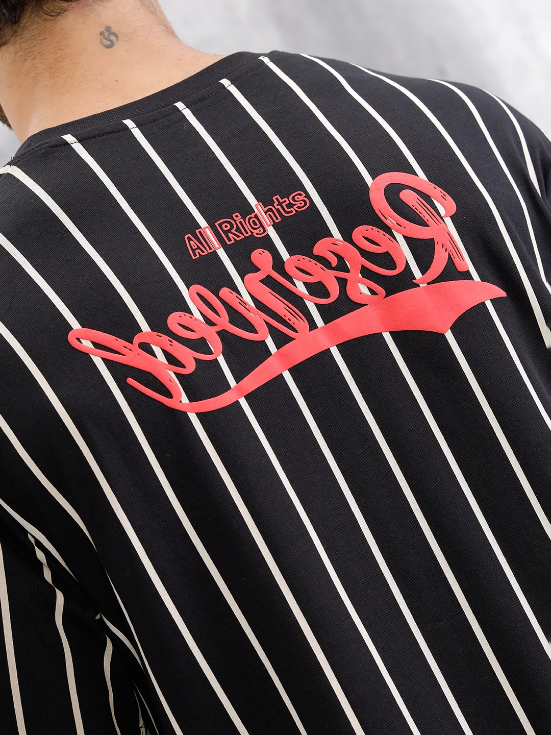 Striped Oversized Fit T-shirt With Puff Print | Black - Image 11