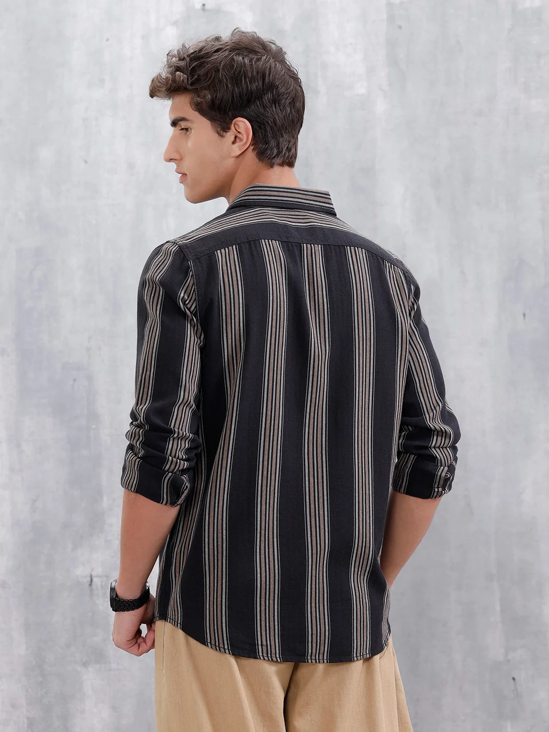 Striped Pattern Casual Shirt For Men |Black - Image 3