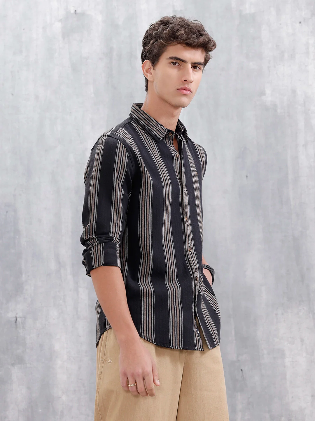 Striped Pattern Casual Shirt For Men |Black - Image 4
