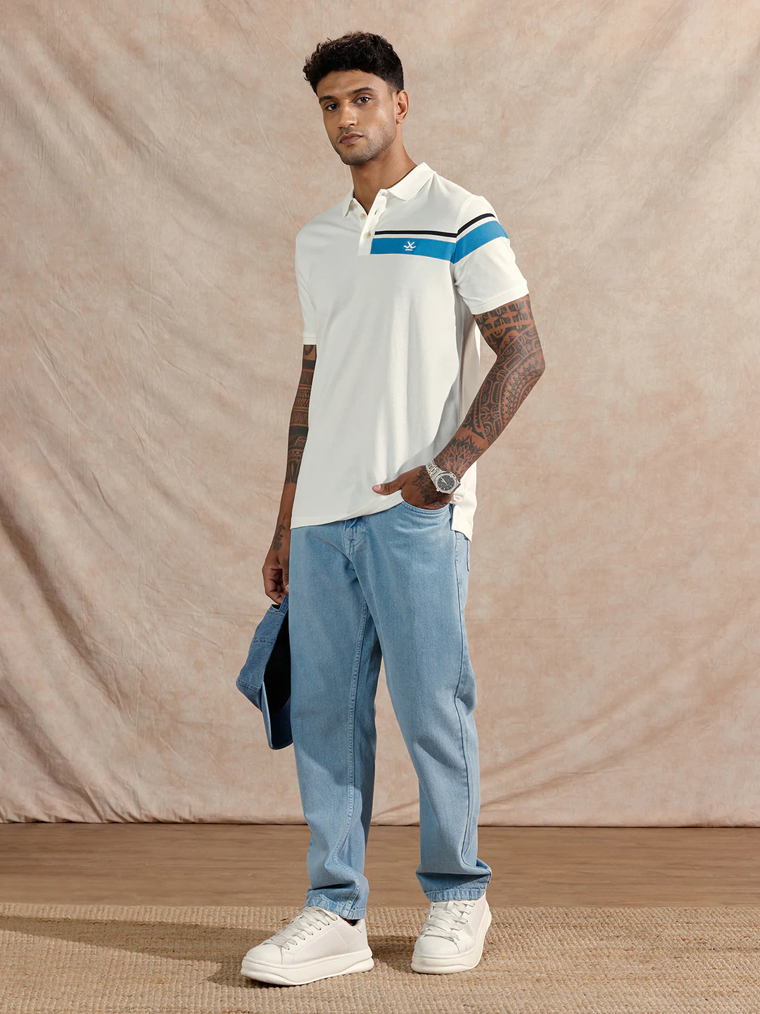 Striped Polo T-Shirt | White - Image 2