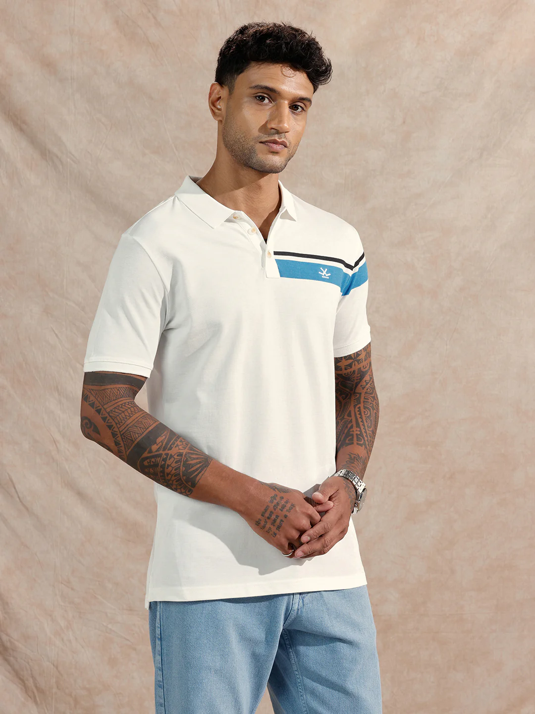 Striped Polo T-Shirt | White - Image 4