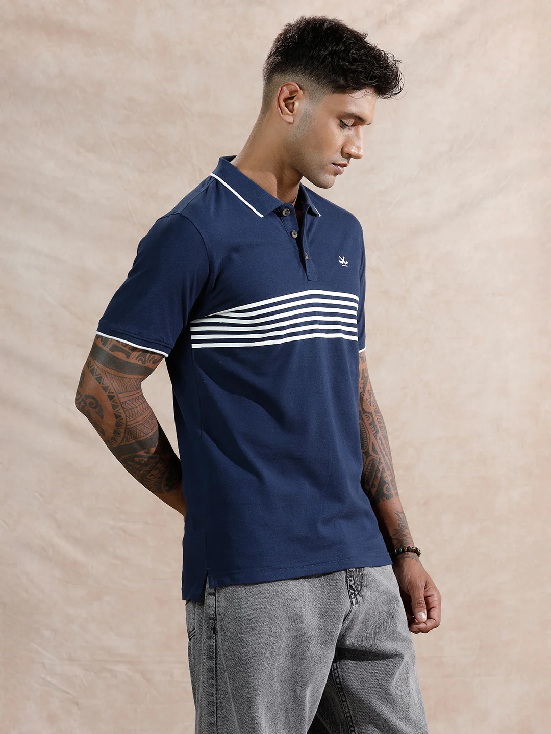 Striped Polo Tshirt  | Navy Blue - Image 4