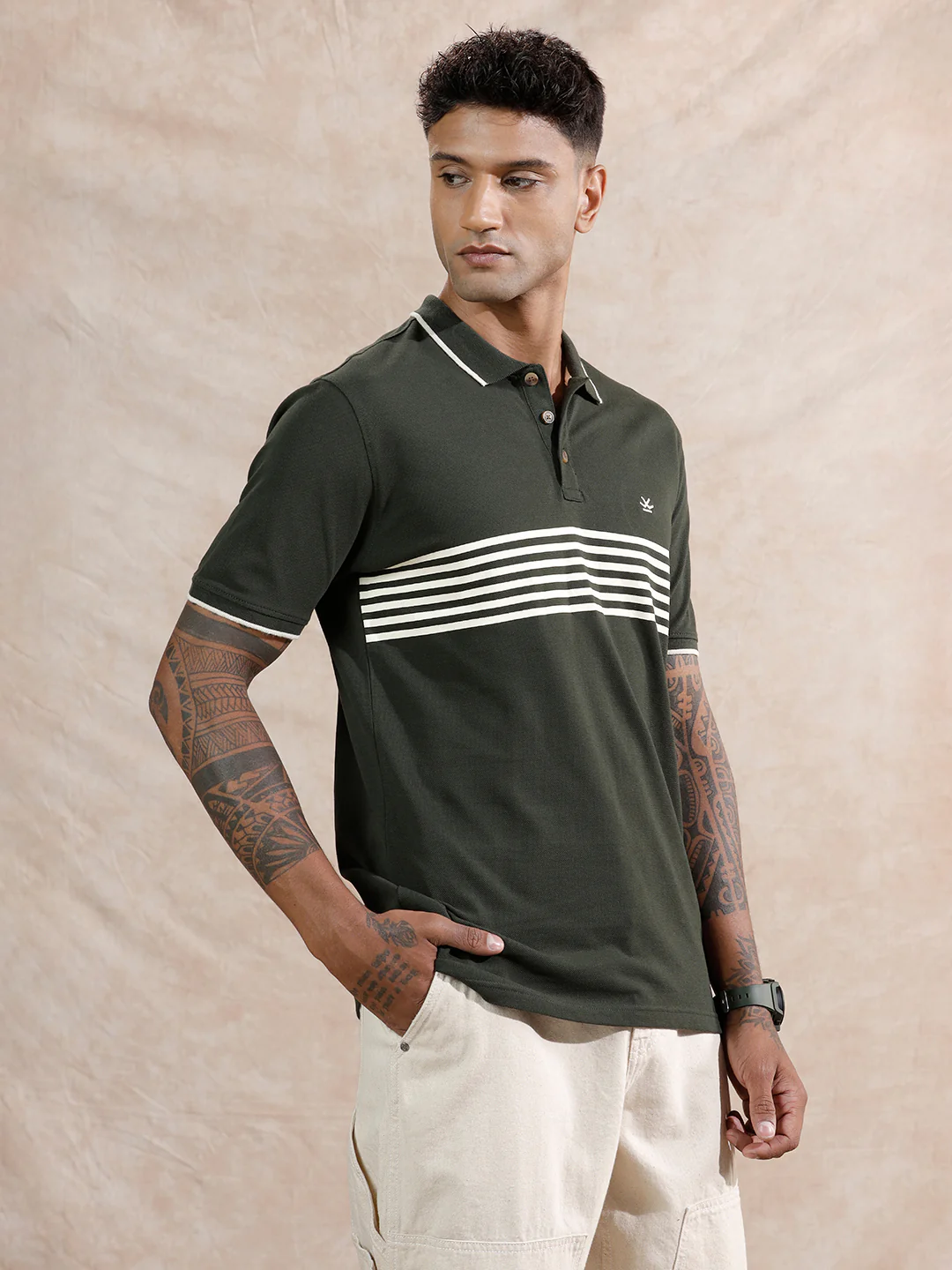 Striped Polo Tshirt | Olive - Image 4