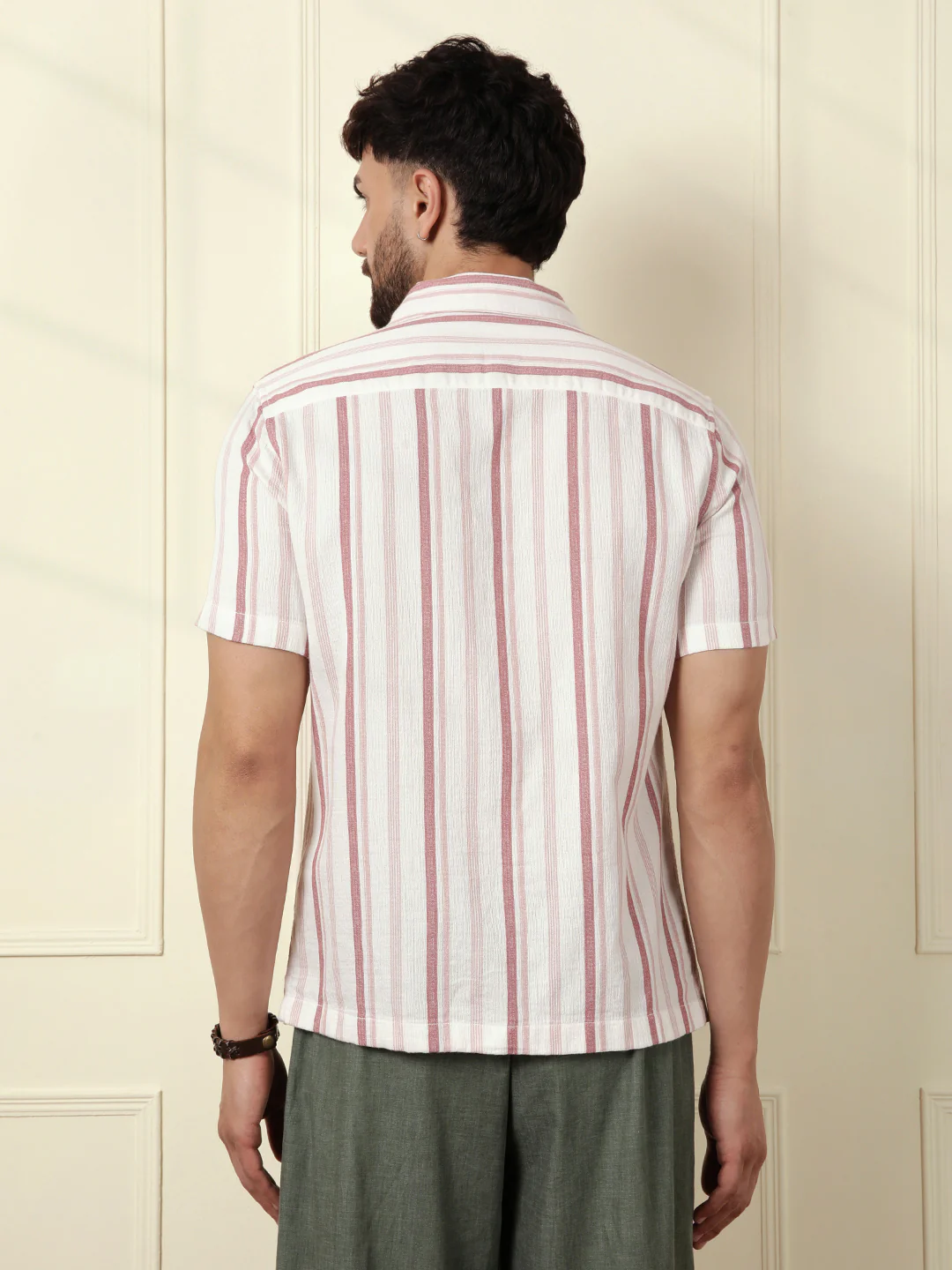 Casual Textured Short Sleeve Shirt | Pink - Image 4