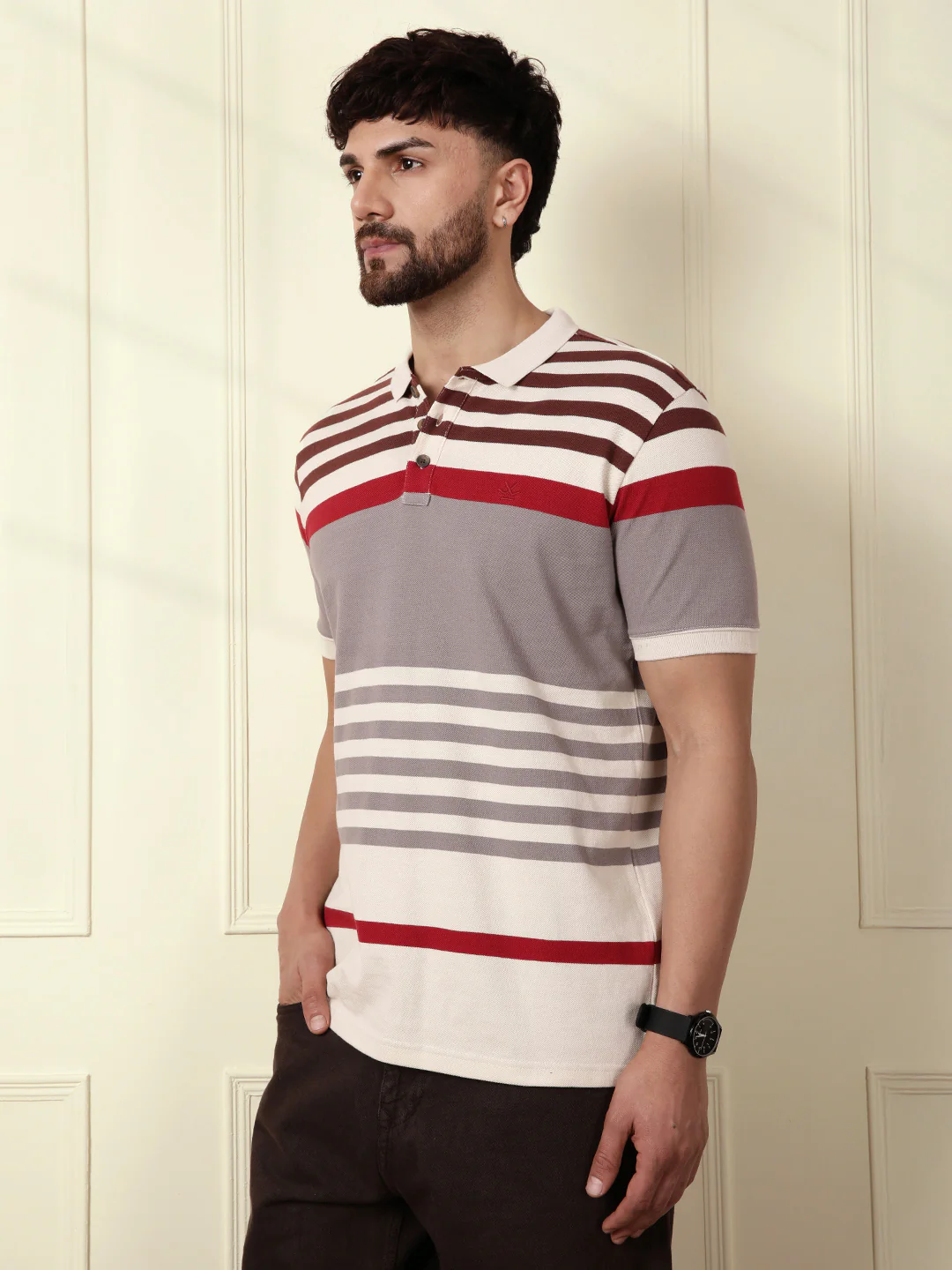 Yard Dyed Stripes Polo T-Shirt | Rust - Image 4