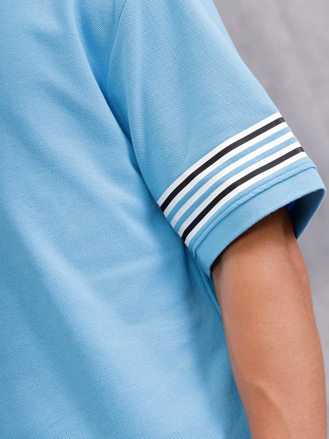 Striped Sleeve Oversized Fit Polo T-Shirt | Blue - Image 4