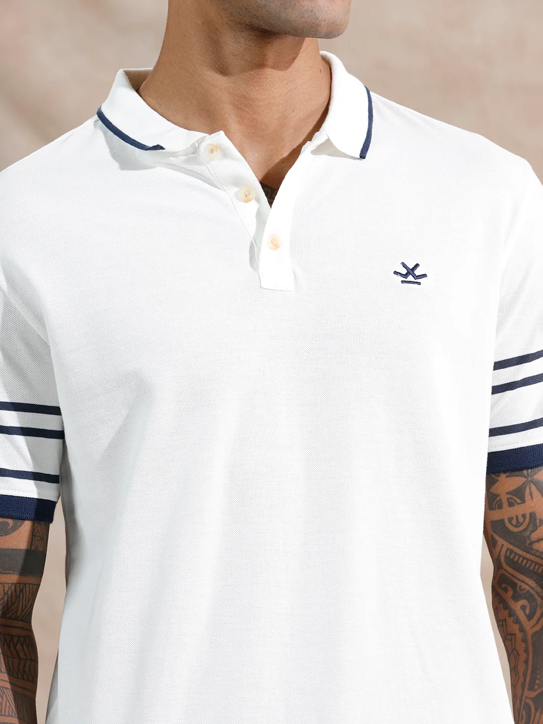 Striped Sleeve Polo T-Shirt | White - Image 5