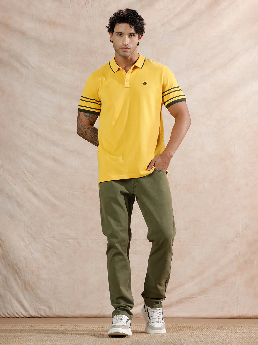 Striped Sleeve Polo T-Shirt | Yellow - Image 2