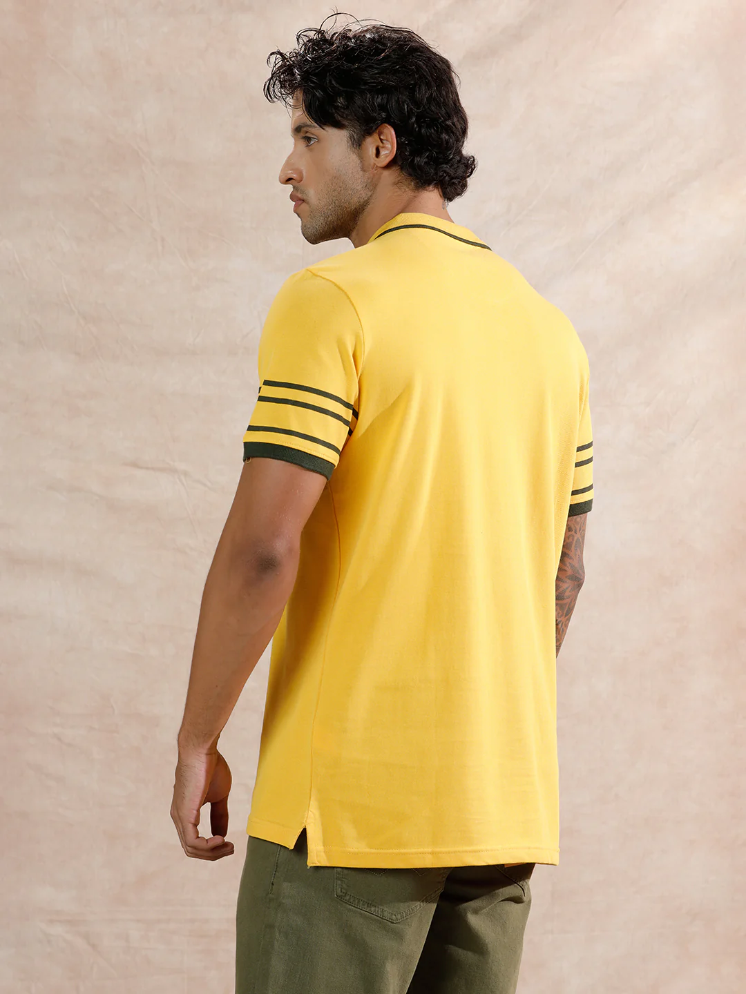 Striped Sleeve Polo T-Shirt | Yellow - Image 3
