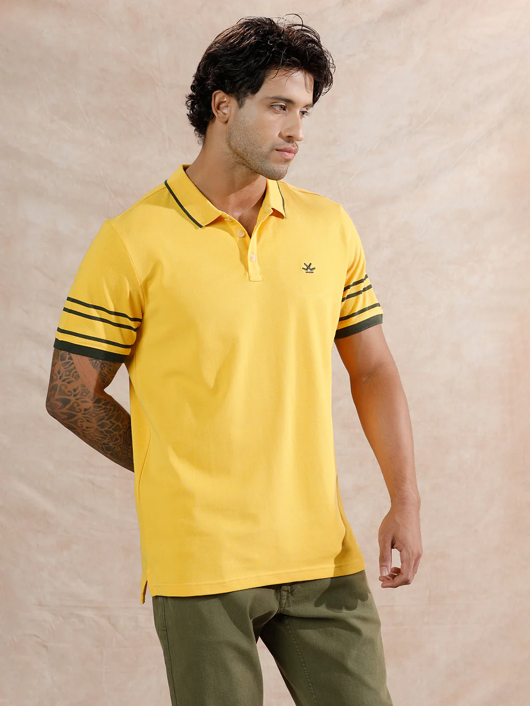 Striped Sleeve Polo T-Shirt | Yellow - Image 4