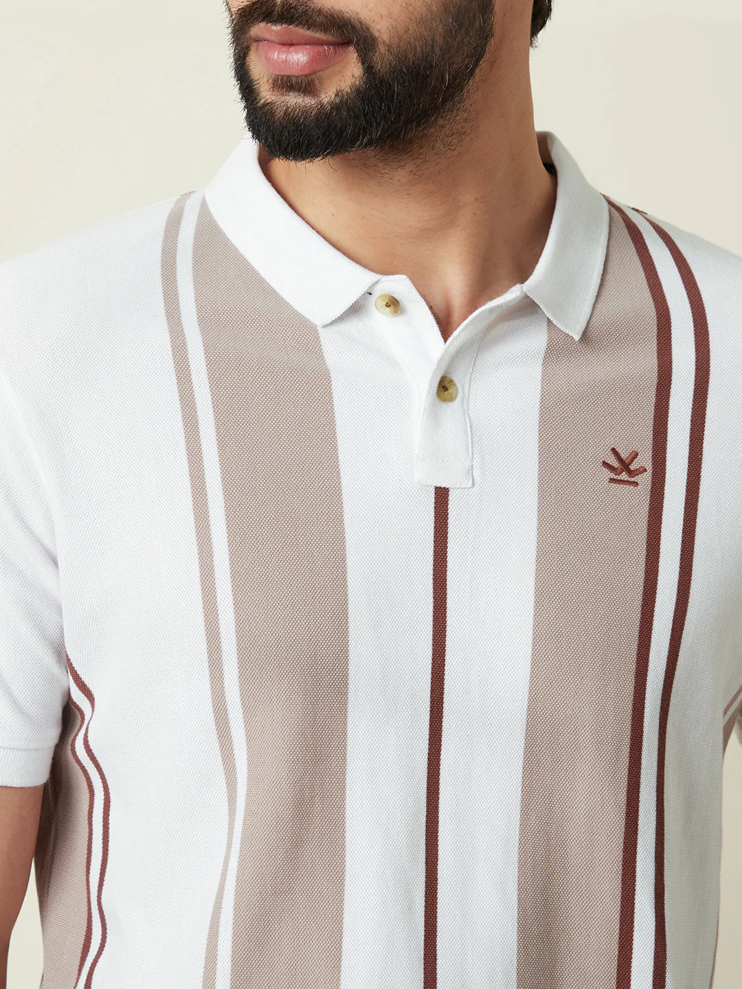 Striped Slim Fit Polo T-Shirt in Off White - Image 5